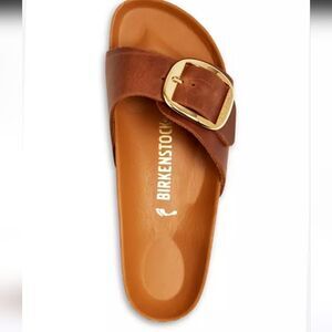 Birkenstock Brown Slide Sandals with Gold Buckle SIZE 39